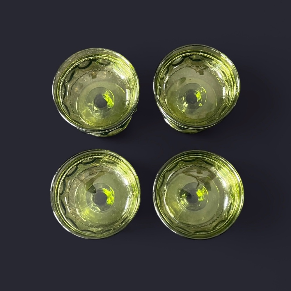 4 VINTAGE MCM Indiana Glass King's Crown Thumbprint Footed Green Sherbet Dishes - Picture 3 of 5